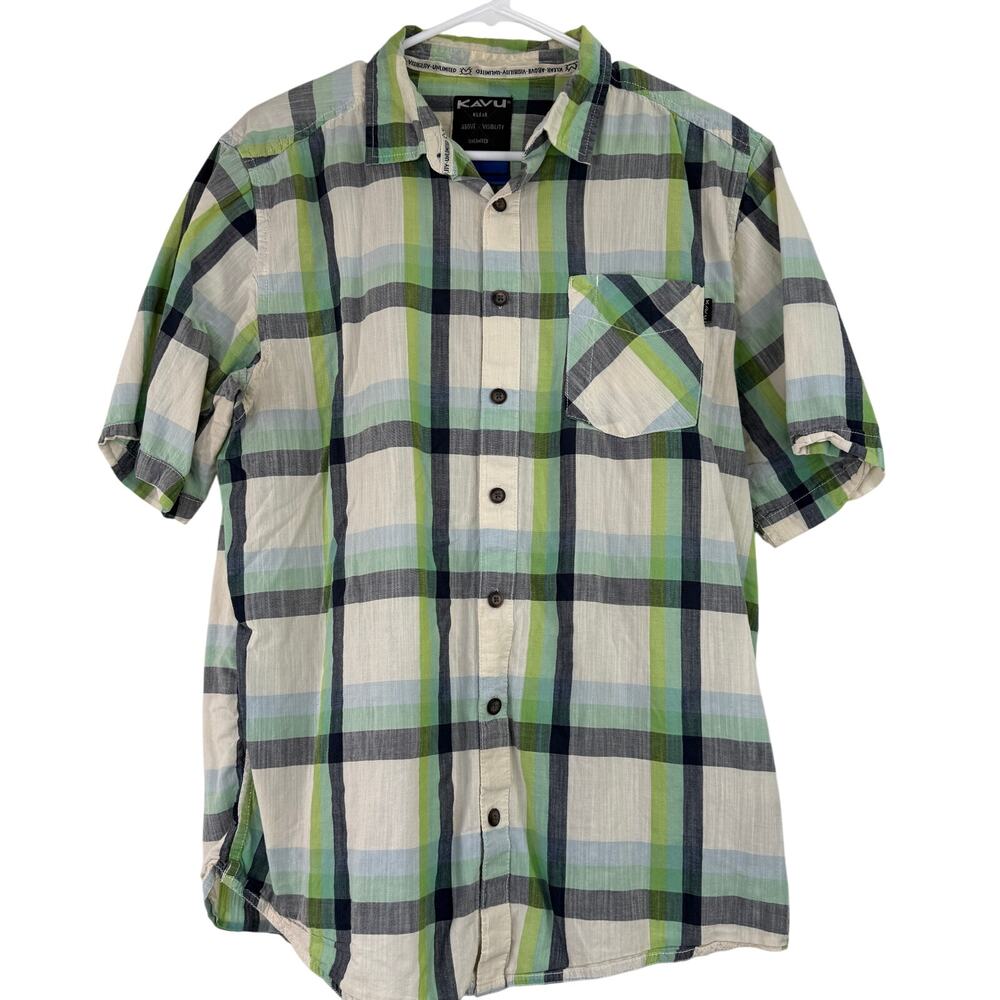 Kavu Men's Short Sleeve Plaid Cotton Shirt Size Large